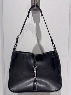 Coach Hampton Clip Black Leather Shoulder Bag with Silver Hardware